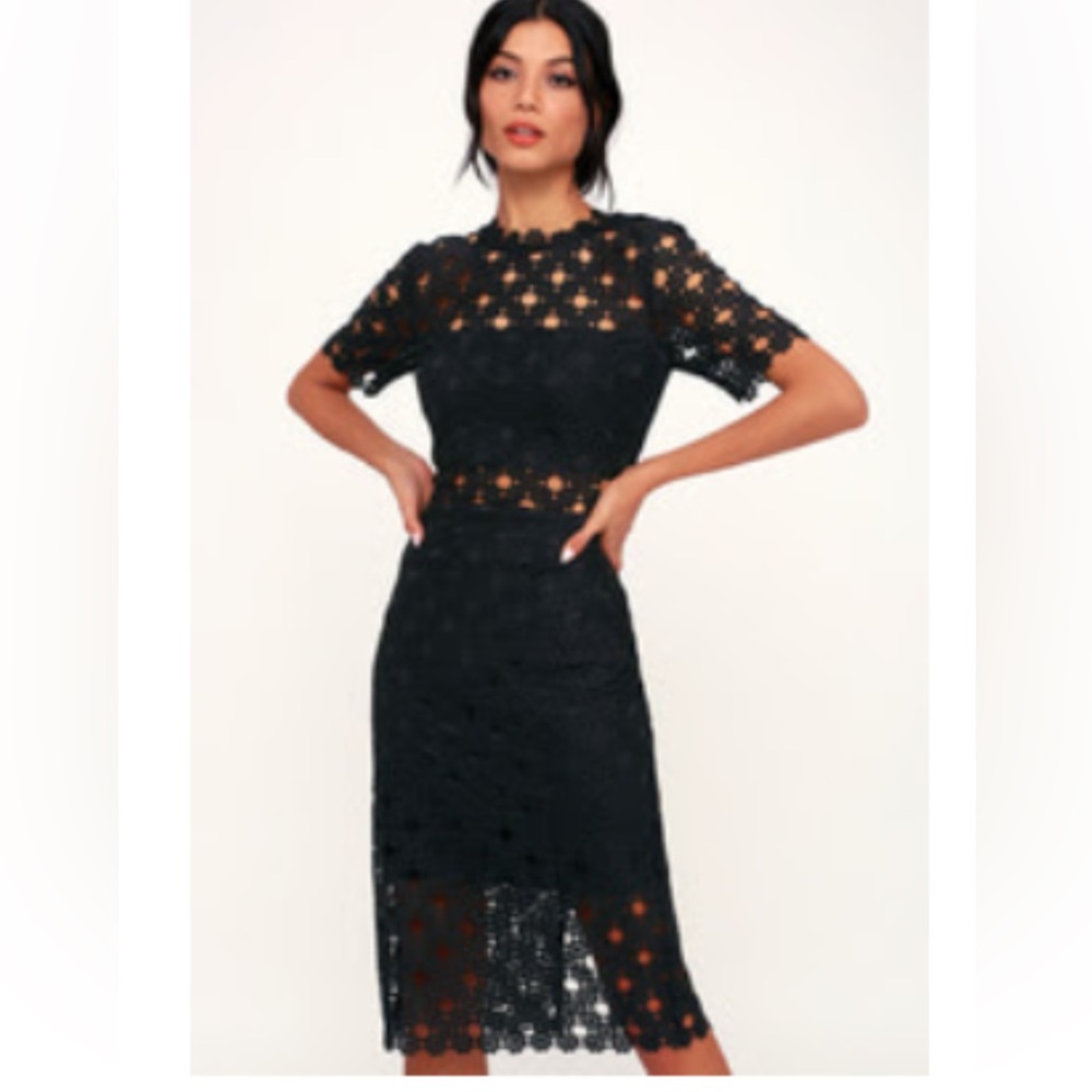 Heartfelt black lace bodycon midi dress by Lulus in size small - Picture 1 of 2